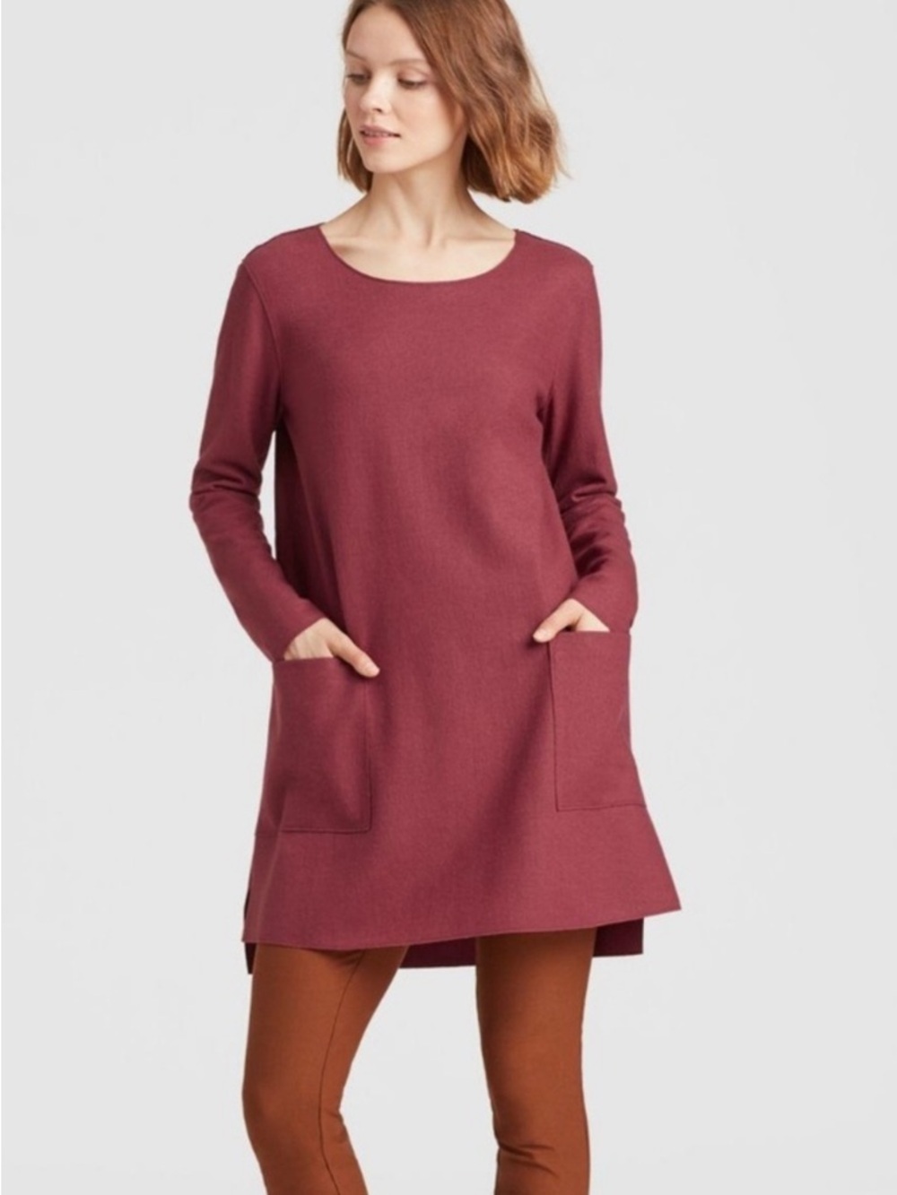 Eileen Fisher Long-Sleeve Boxy Pocket Tunic - Dusty Rose XL